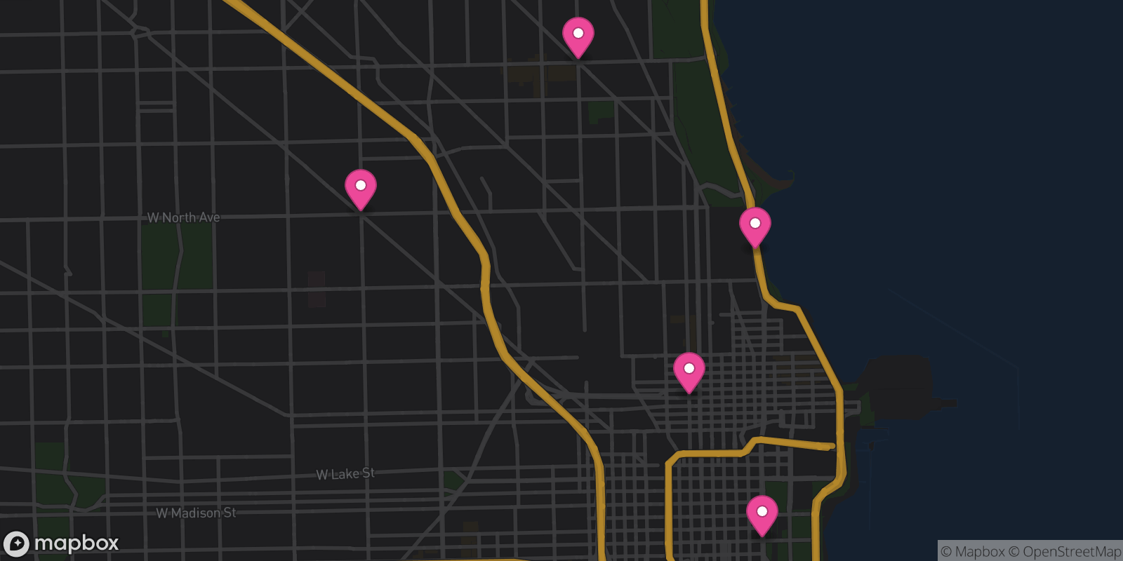 Map showing 5 destinations