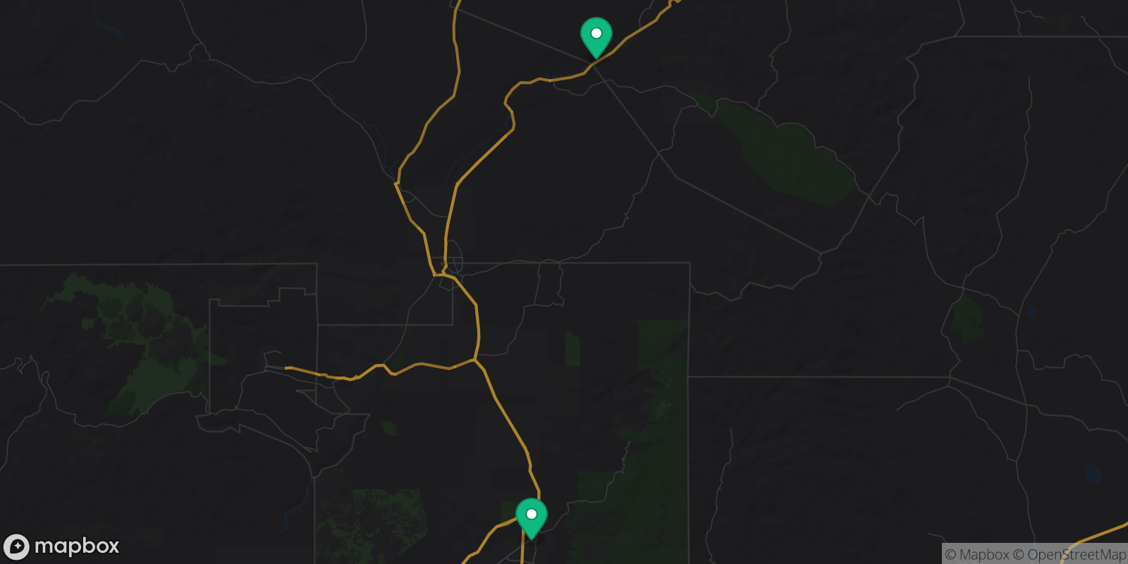 Map showing 2 destinations