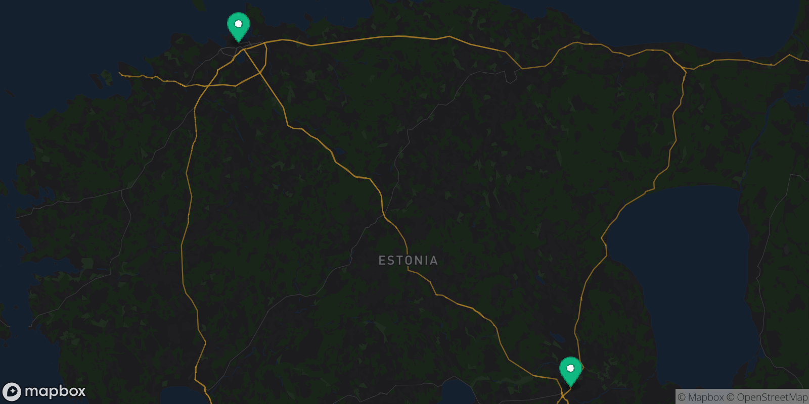 Map showing 2 destinations