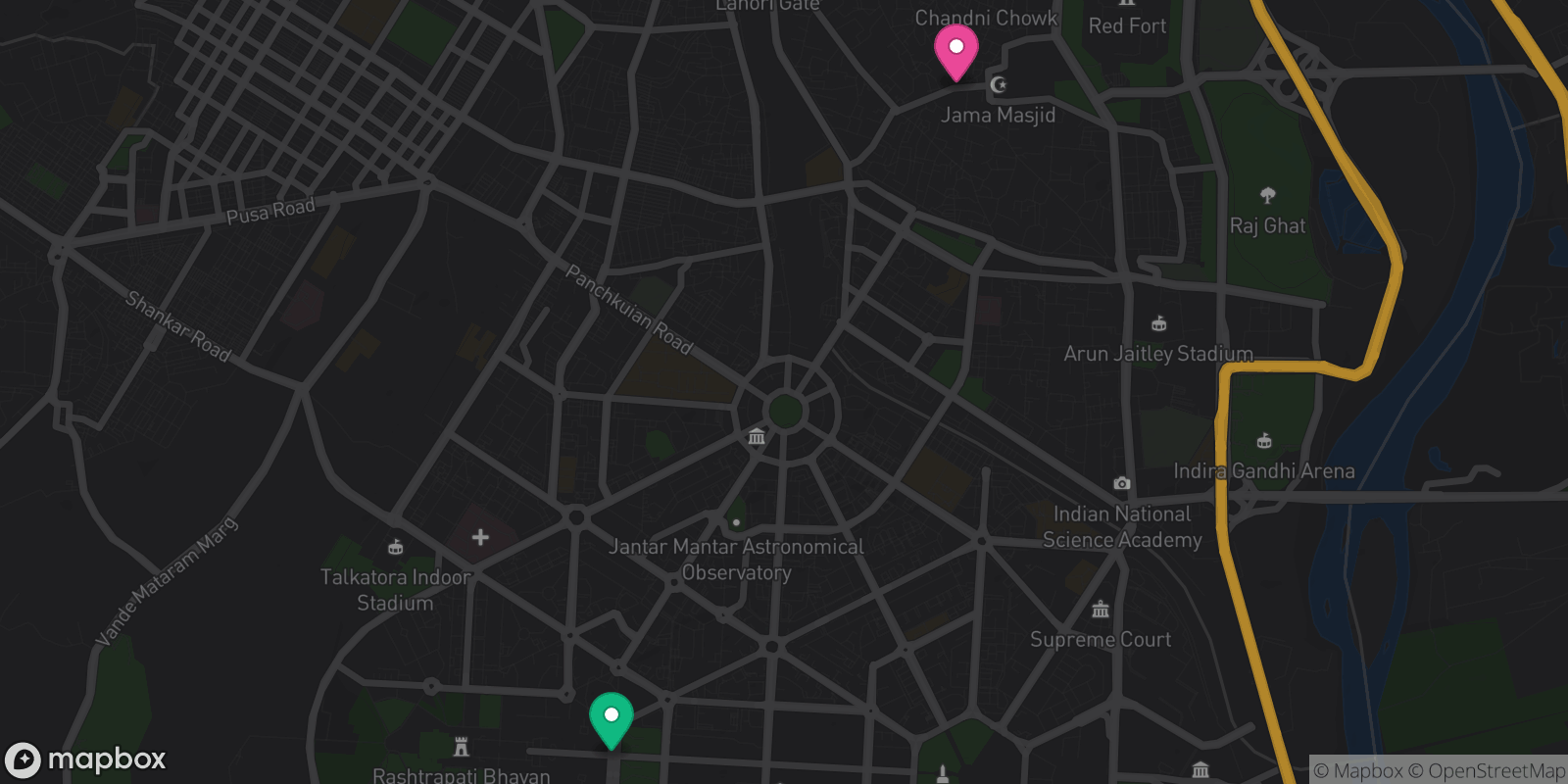 Map showing 2 destinations
