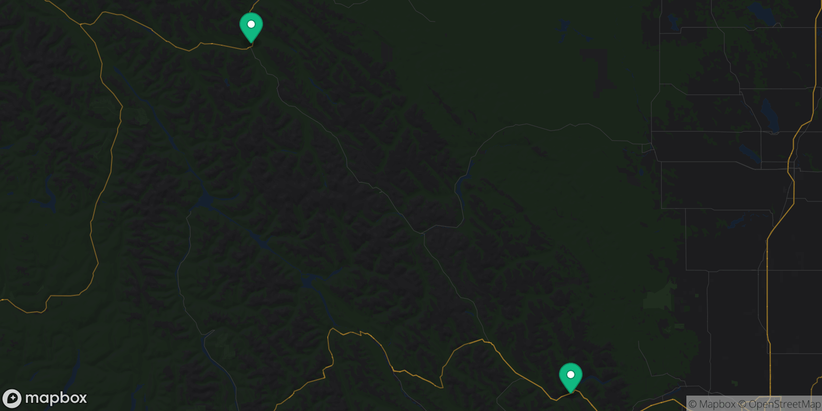 Map showing 2 destinations