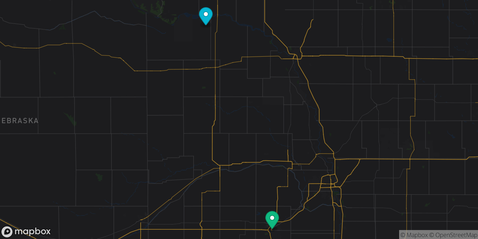 Map showing 2 destinations