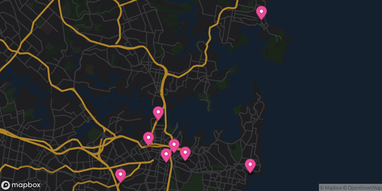 Map showing 9 destinations