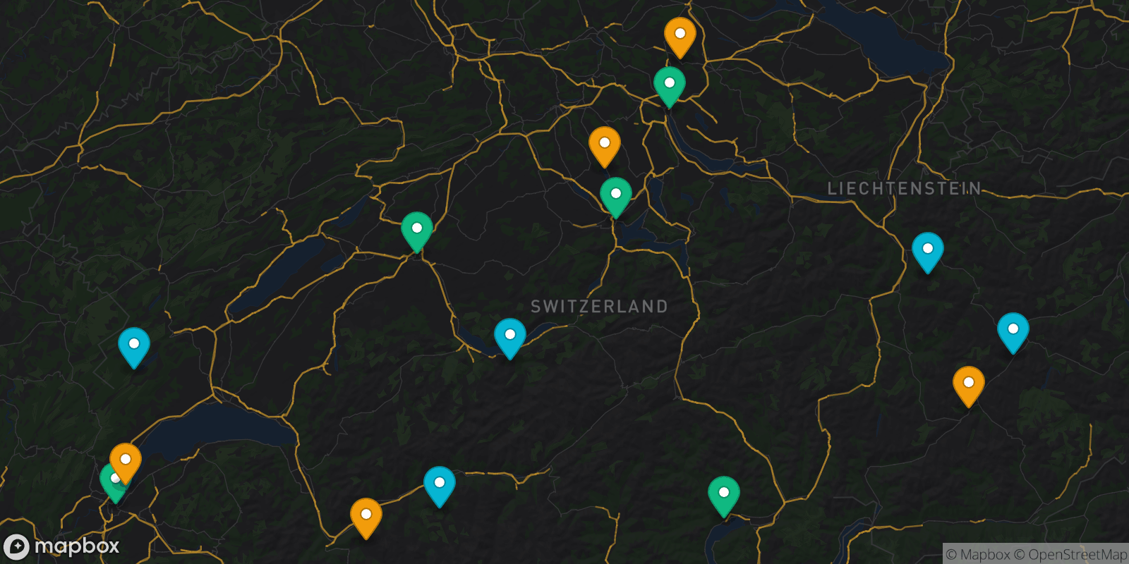 Map showing 15 destinations