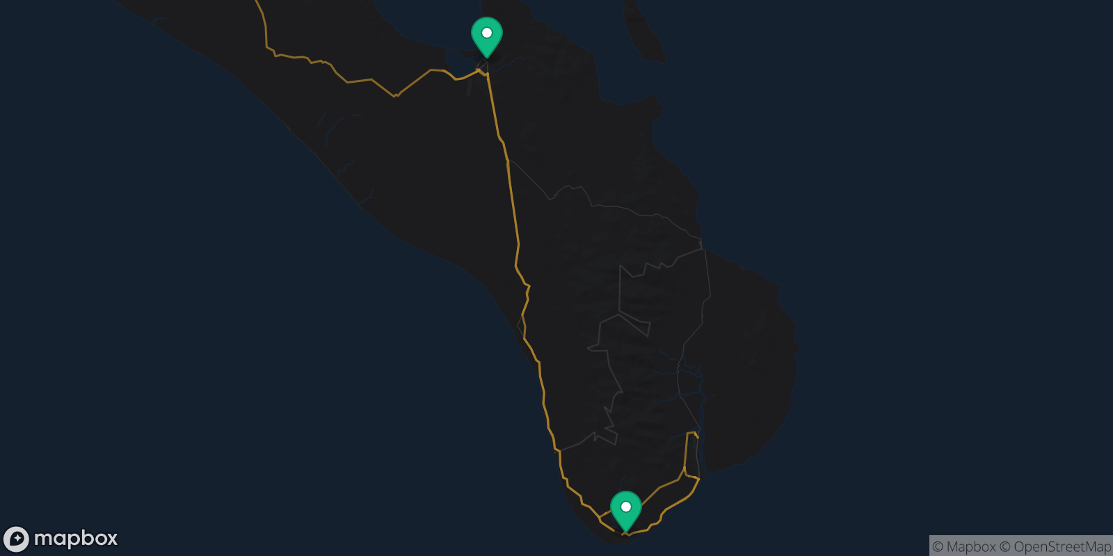 Map showing 2 destinations