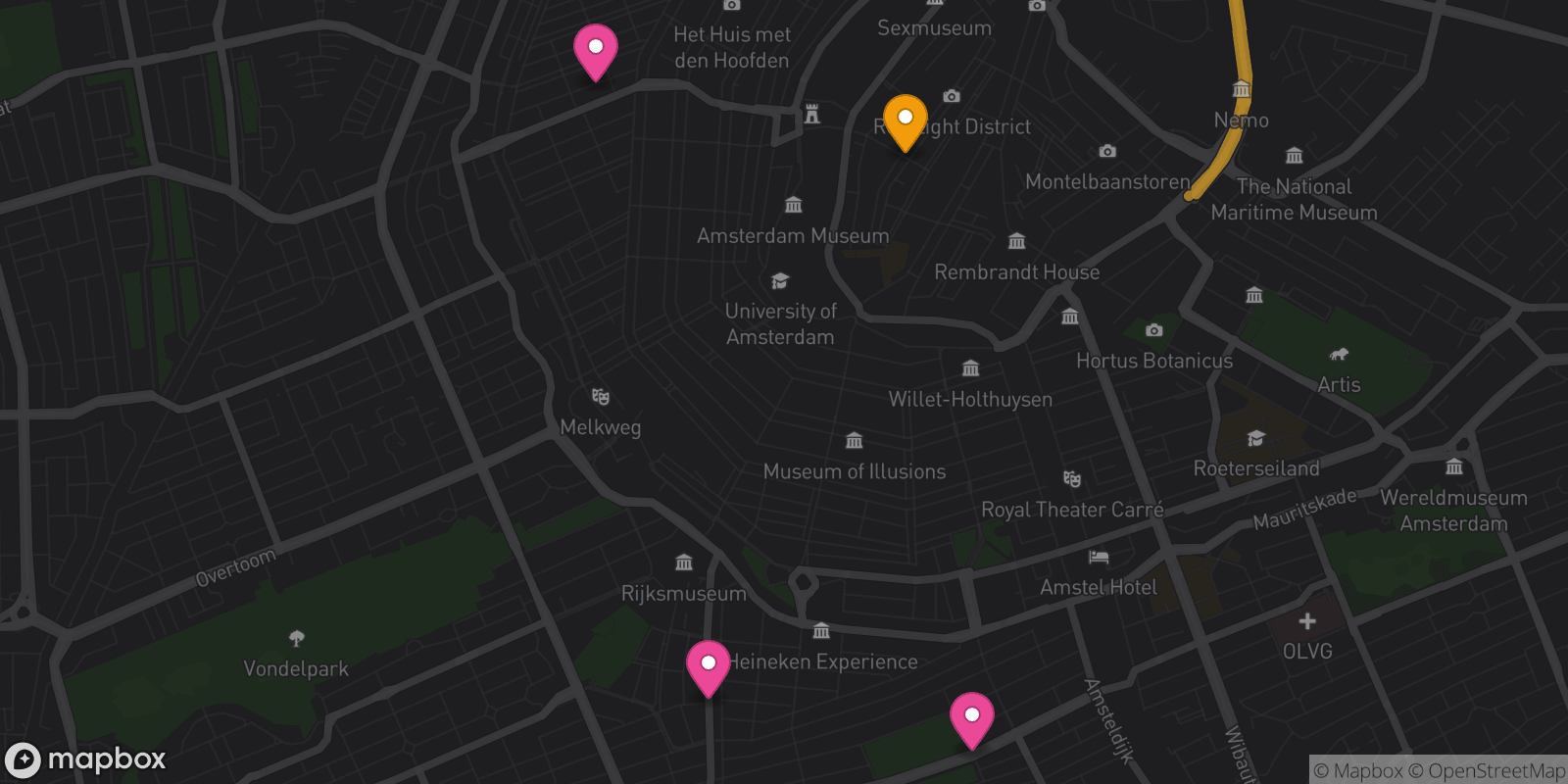 Map showing 4 destinations