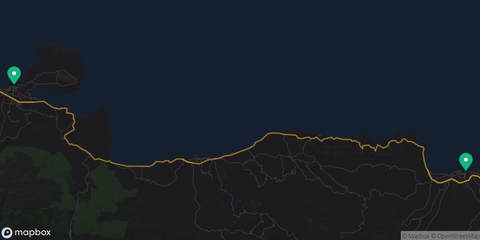 Map showing 2 destinations