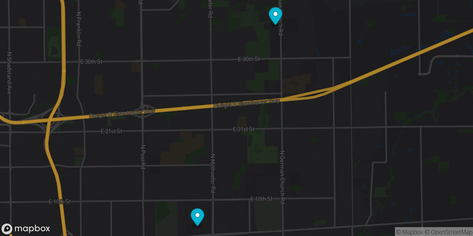 Map showing 2 destinations