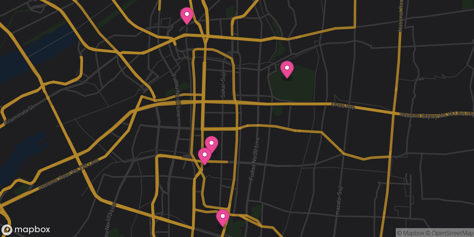 Map showing 5 destinations