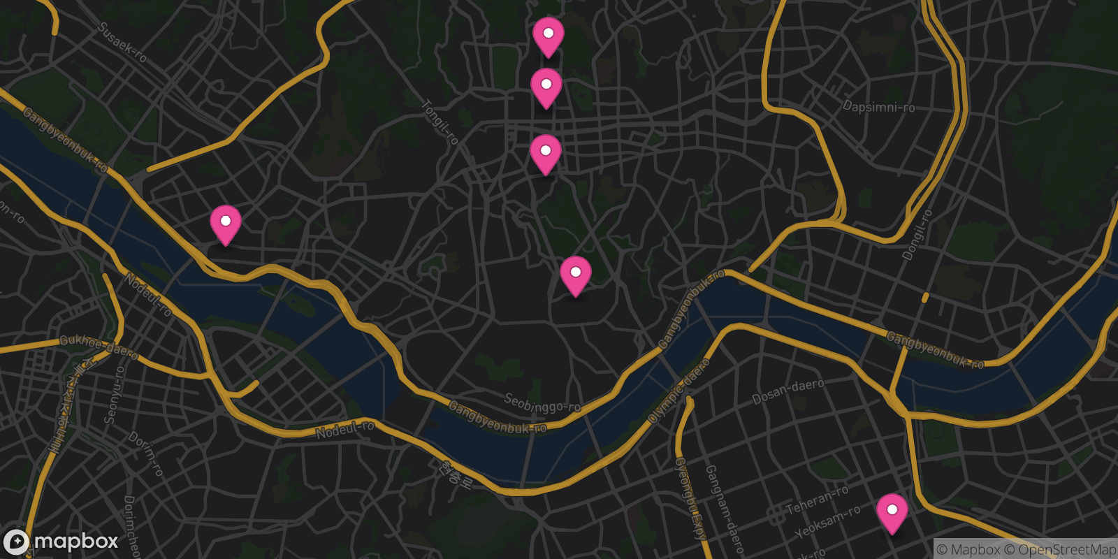 Map showing 6 destinations