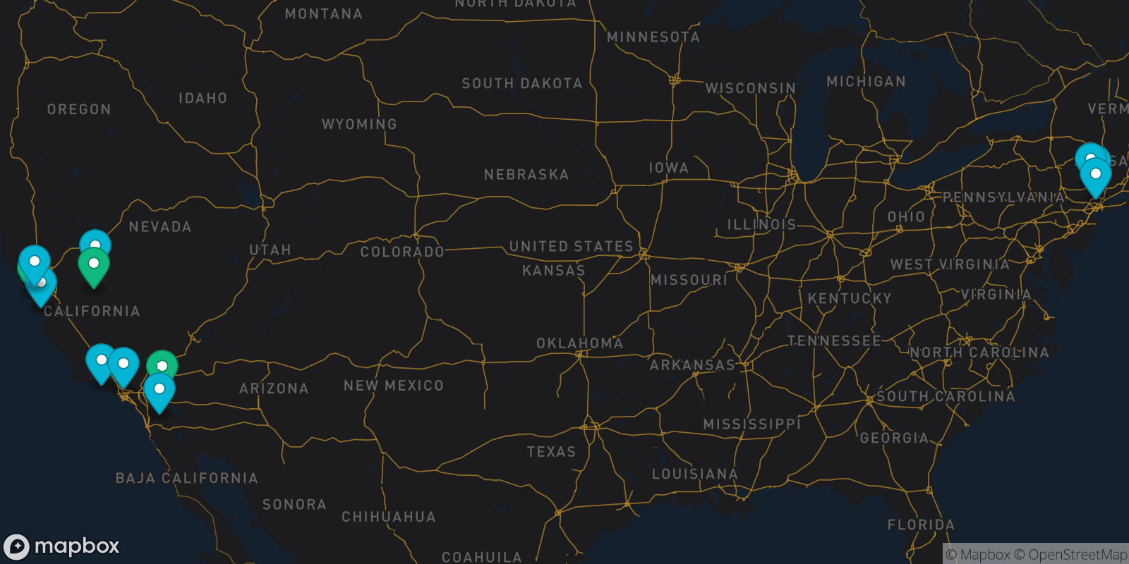 Map showing 12 destinations