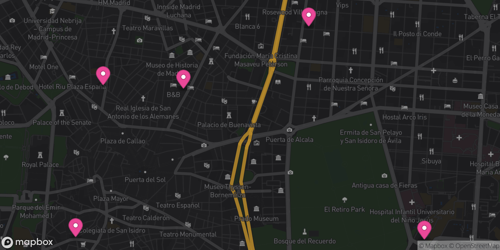 Map showing 5 destinations