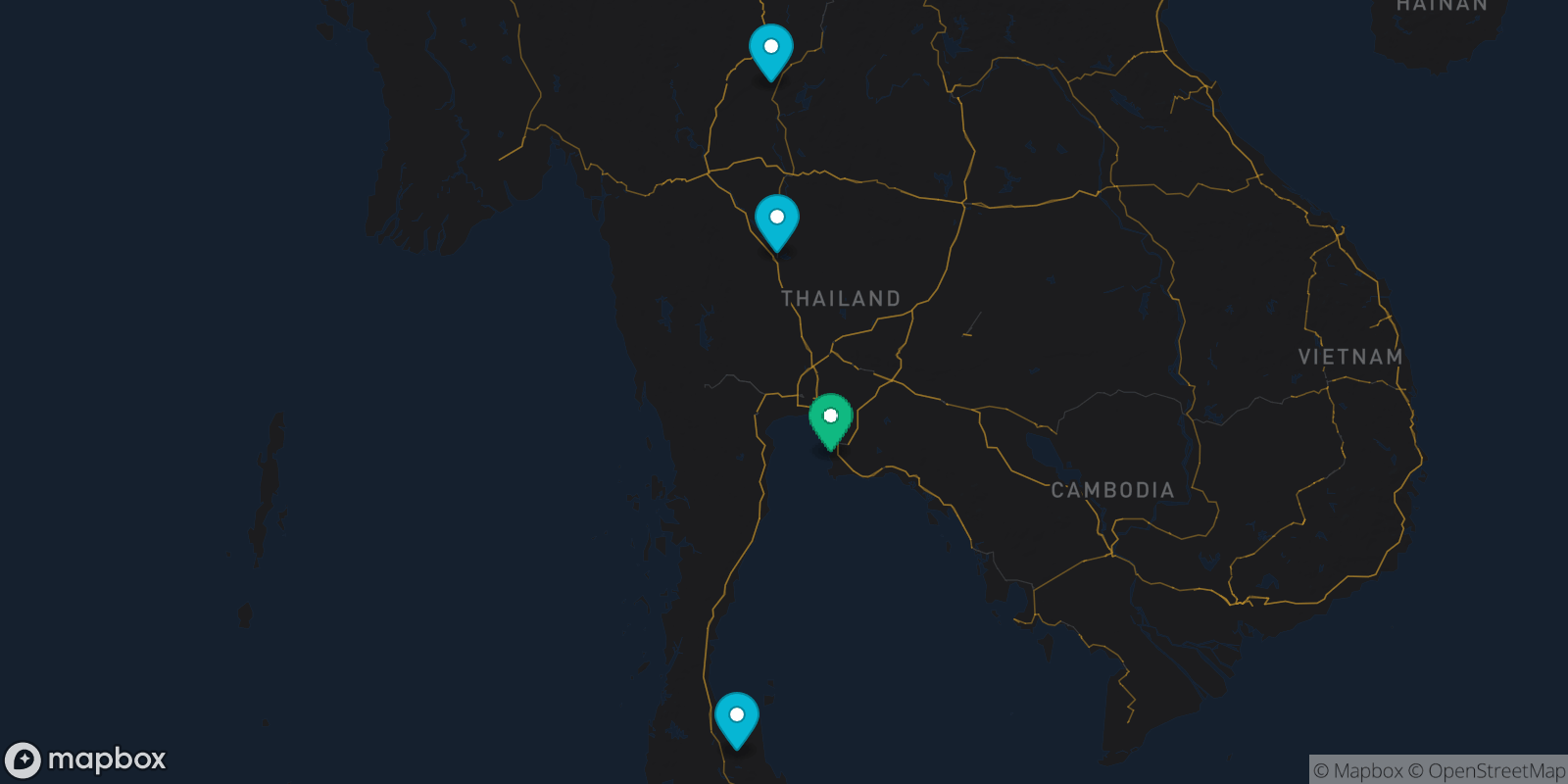 Map showing 4 destinations