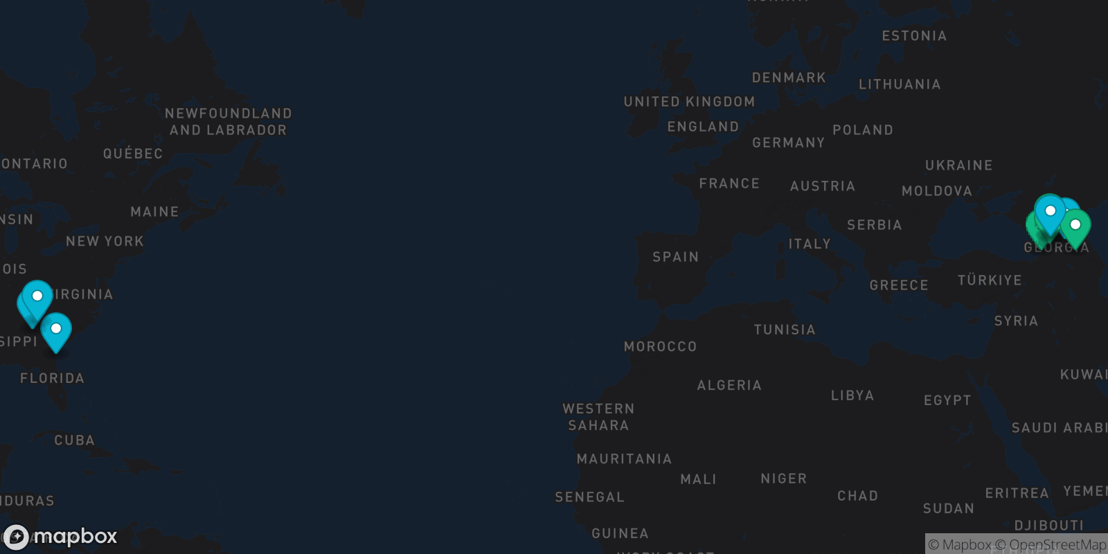 Map showing 9 destinations