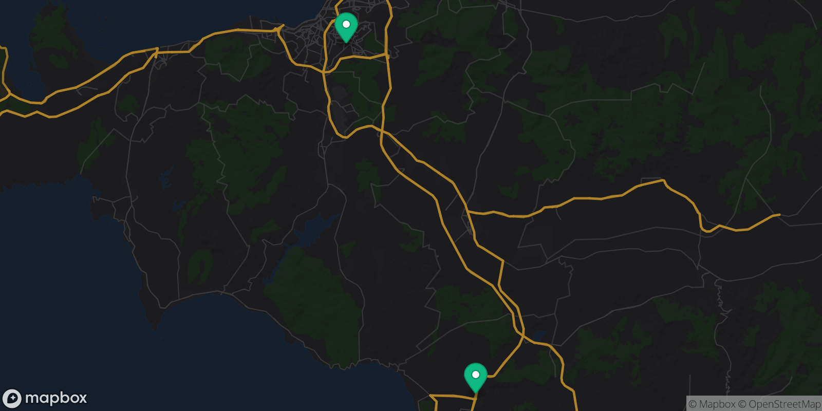 Map showing 2 destinations