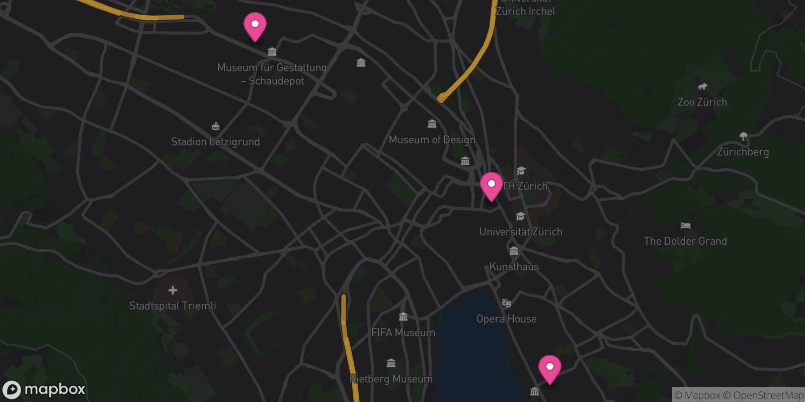 Map showing 3 destinations