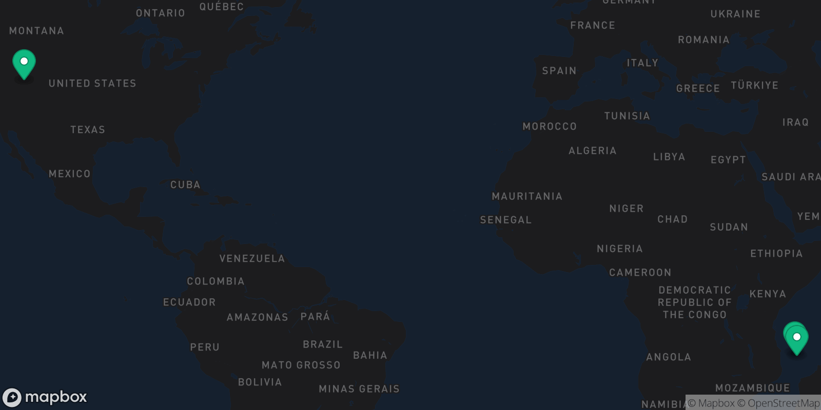 Map showing 3 destinations