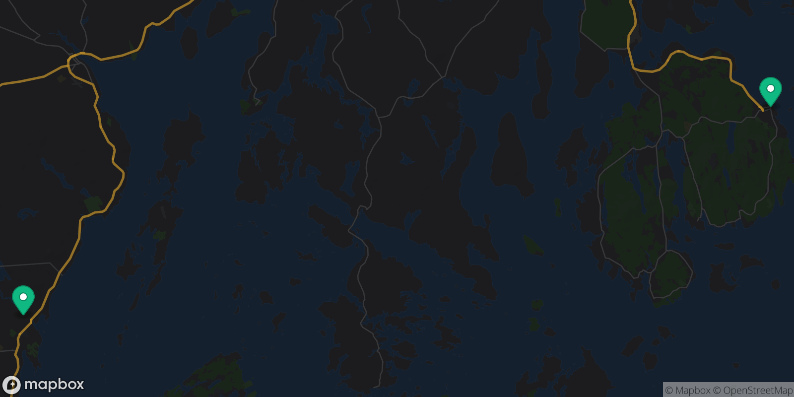 Map showing 2 destinations