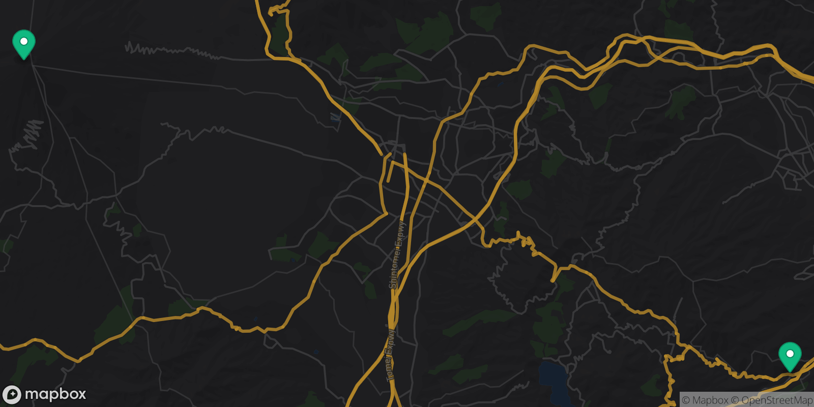 Map showing 2 destinations