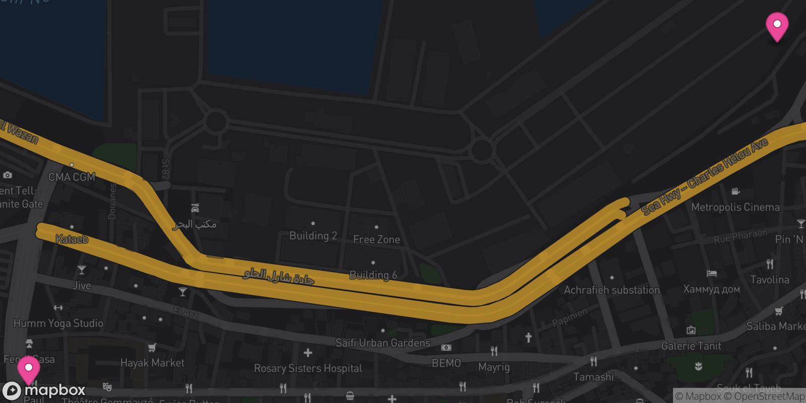 Map showing 2 destinations