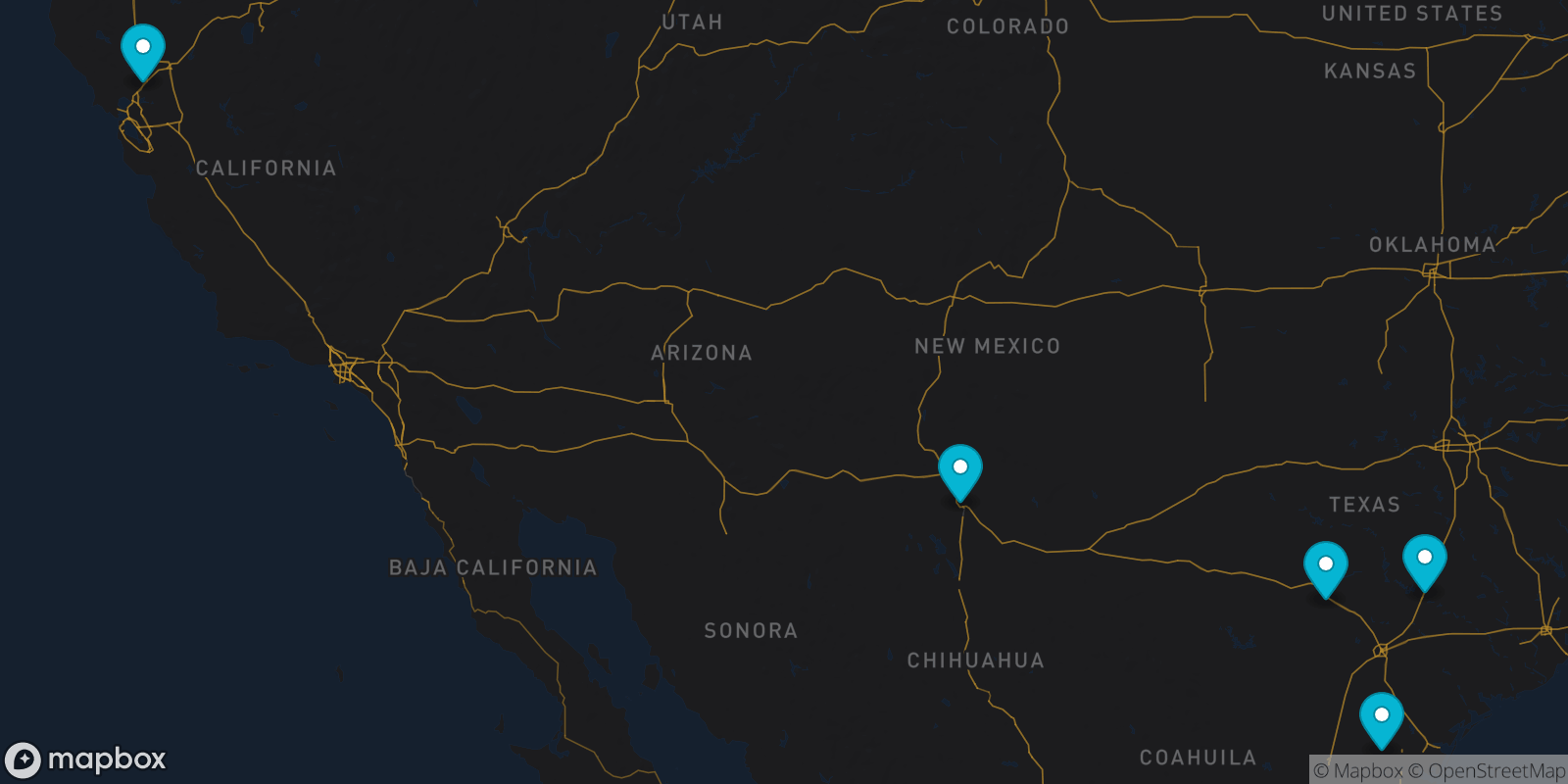 Map showing 5 destinations