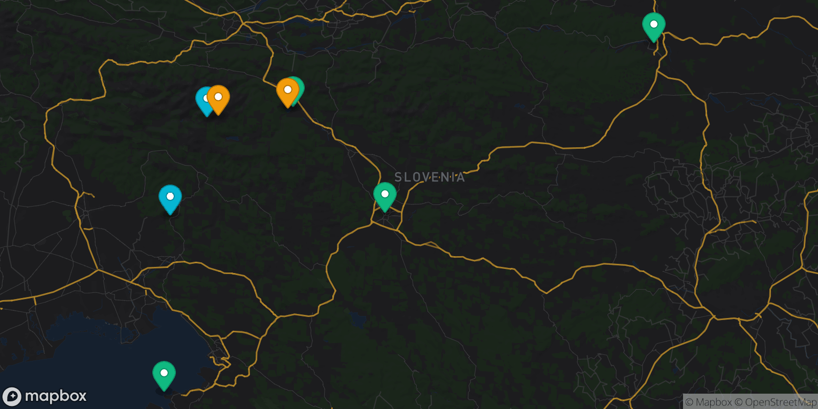 Map showing 8 destinations