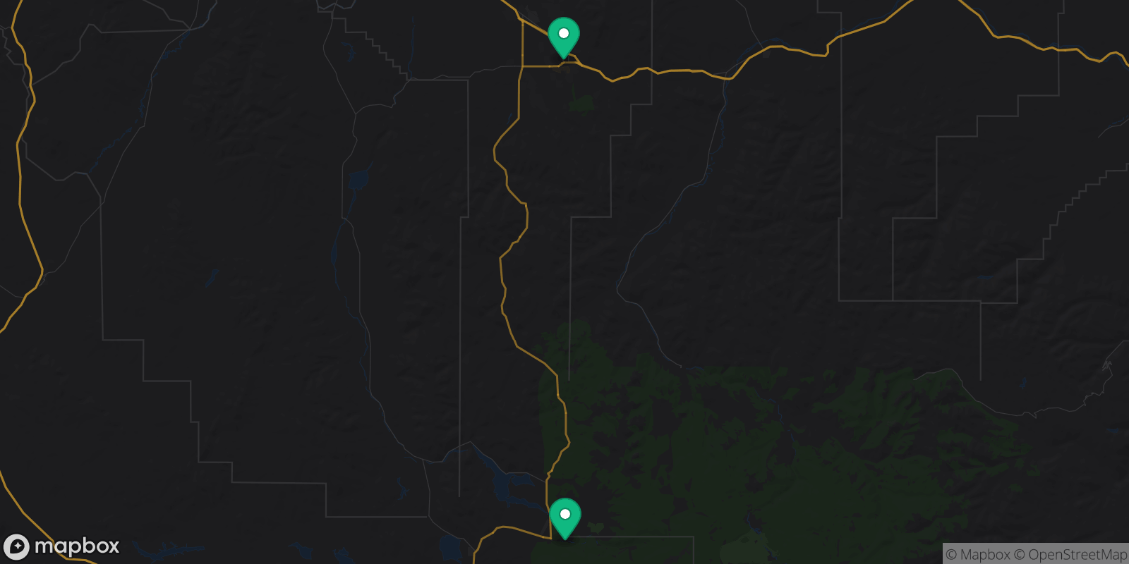 Map showing 2 destinations
