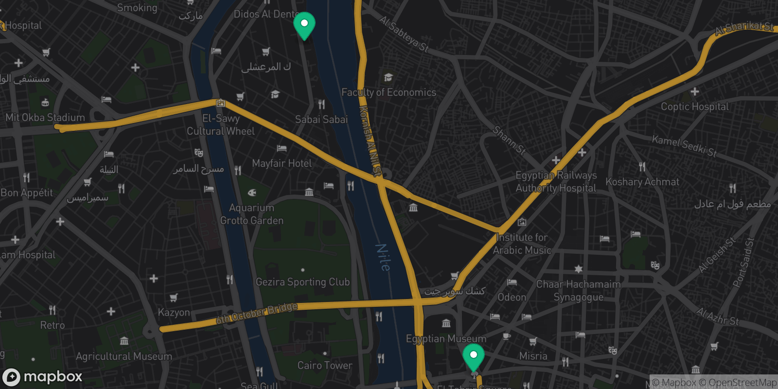 Map showing 2 destinations
