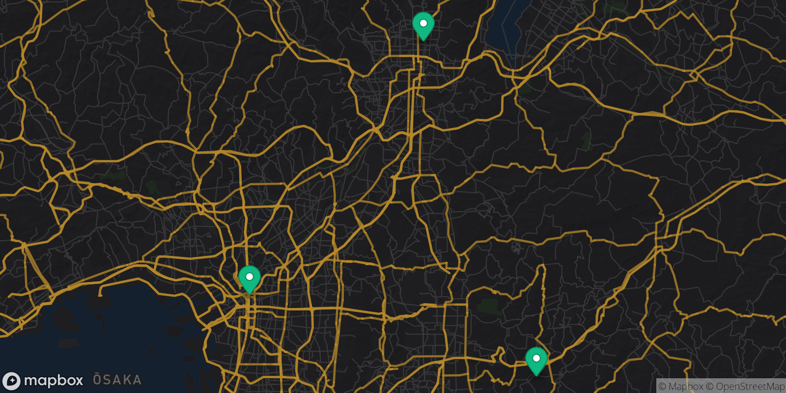 Map showing 3 destinations