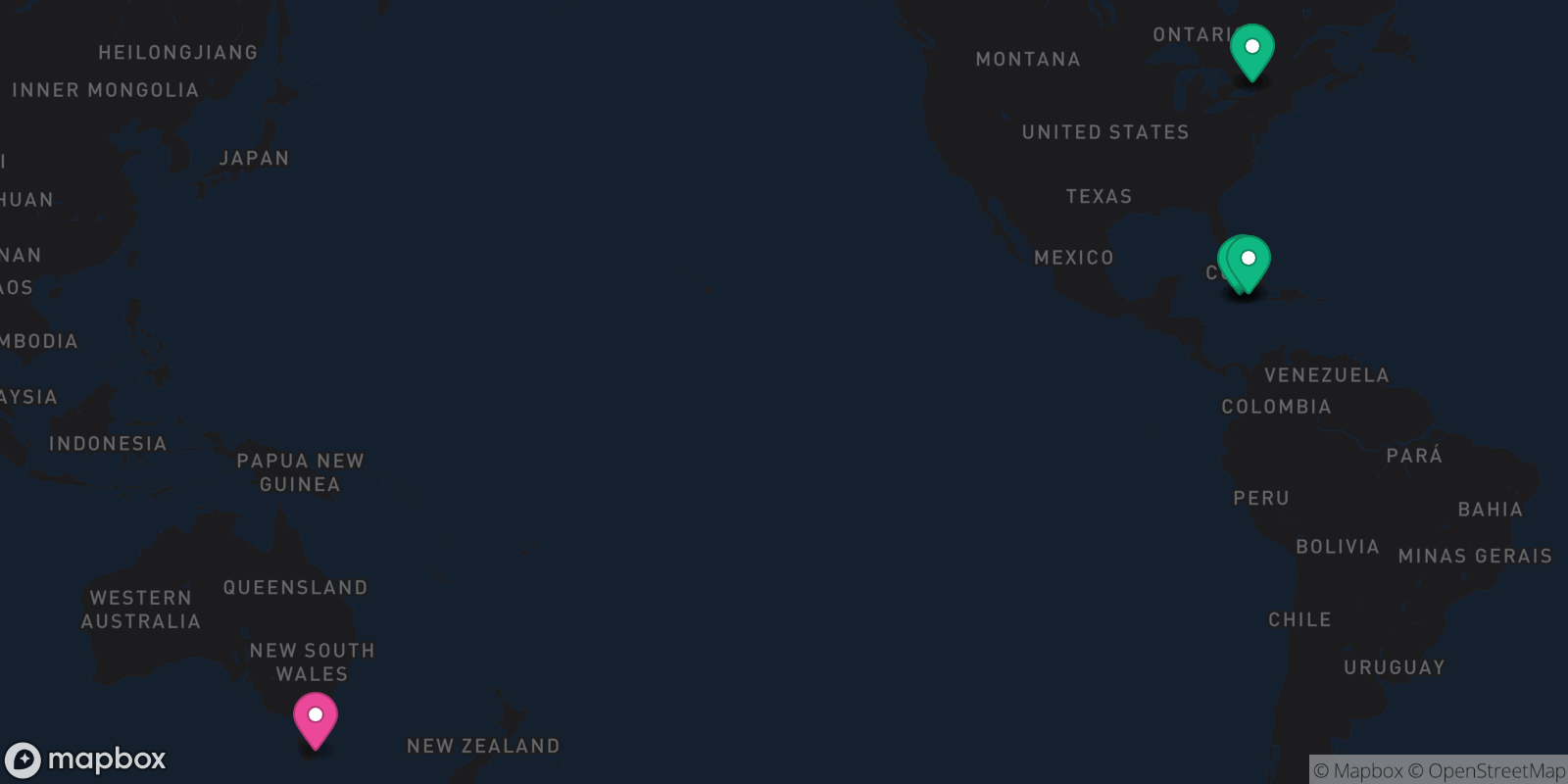 Map showing 8 destinations