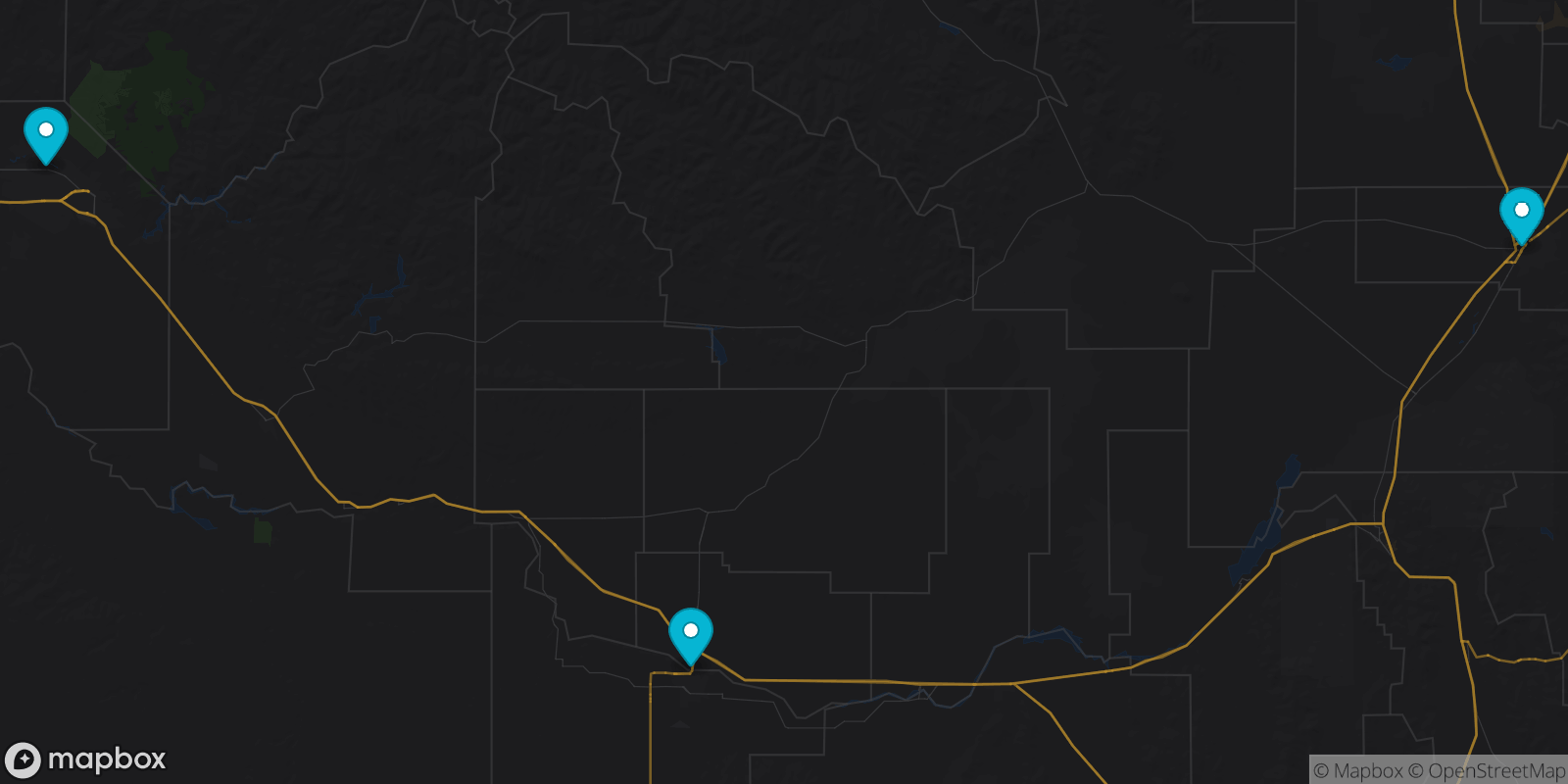 Map showing 3 destinations
