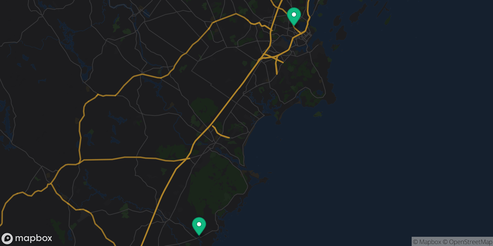 Map showing 2 destinations