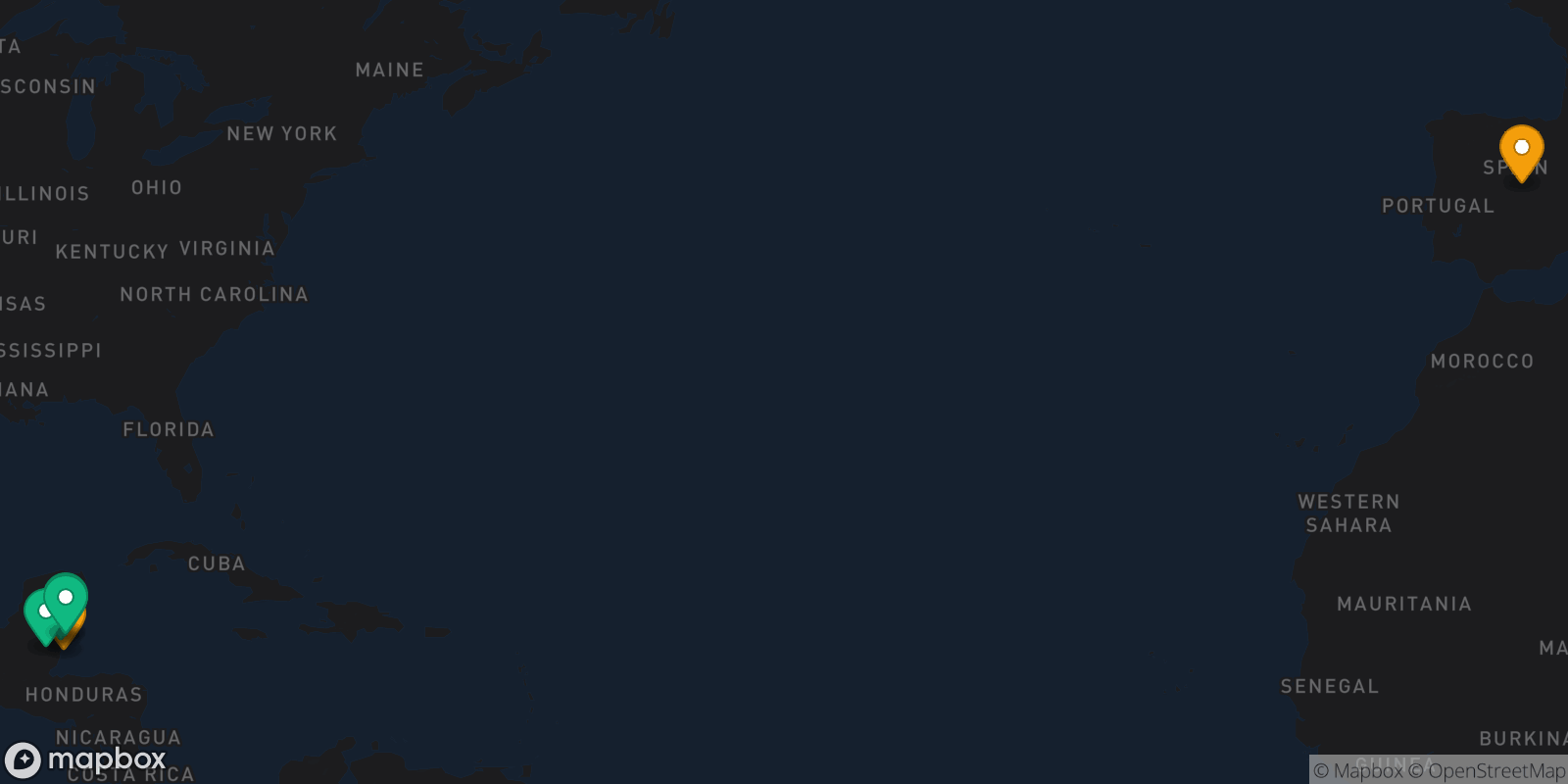 Map showing 7 destinations