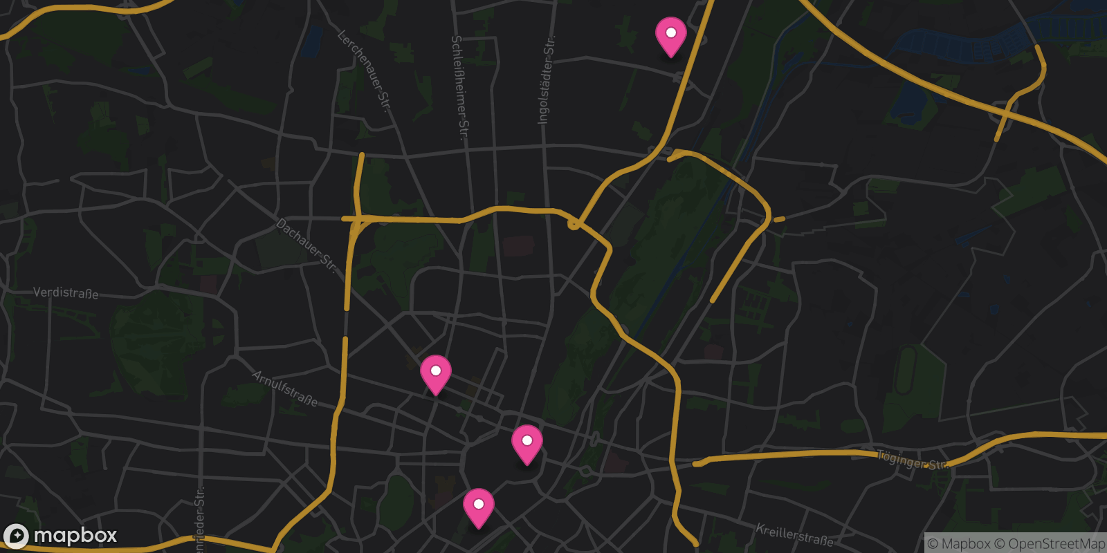 Map showing 4 destinations