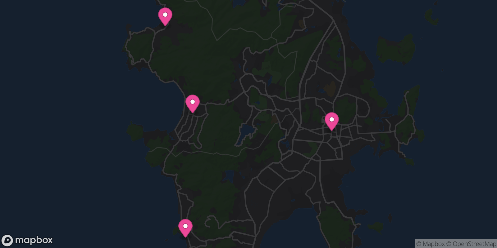 Map showing 4 destinations