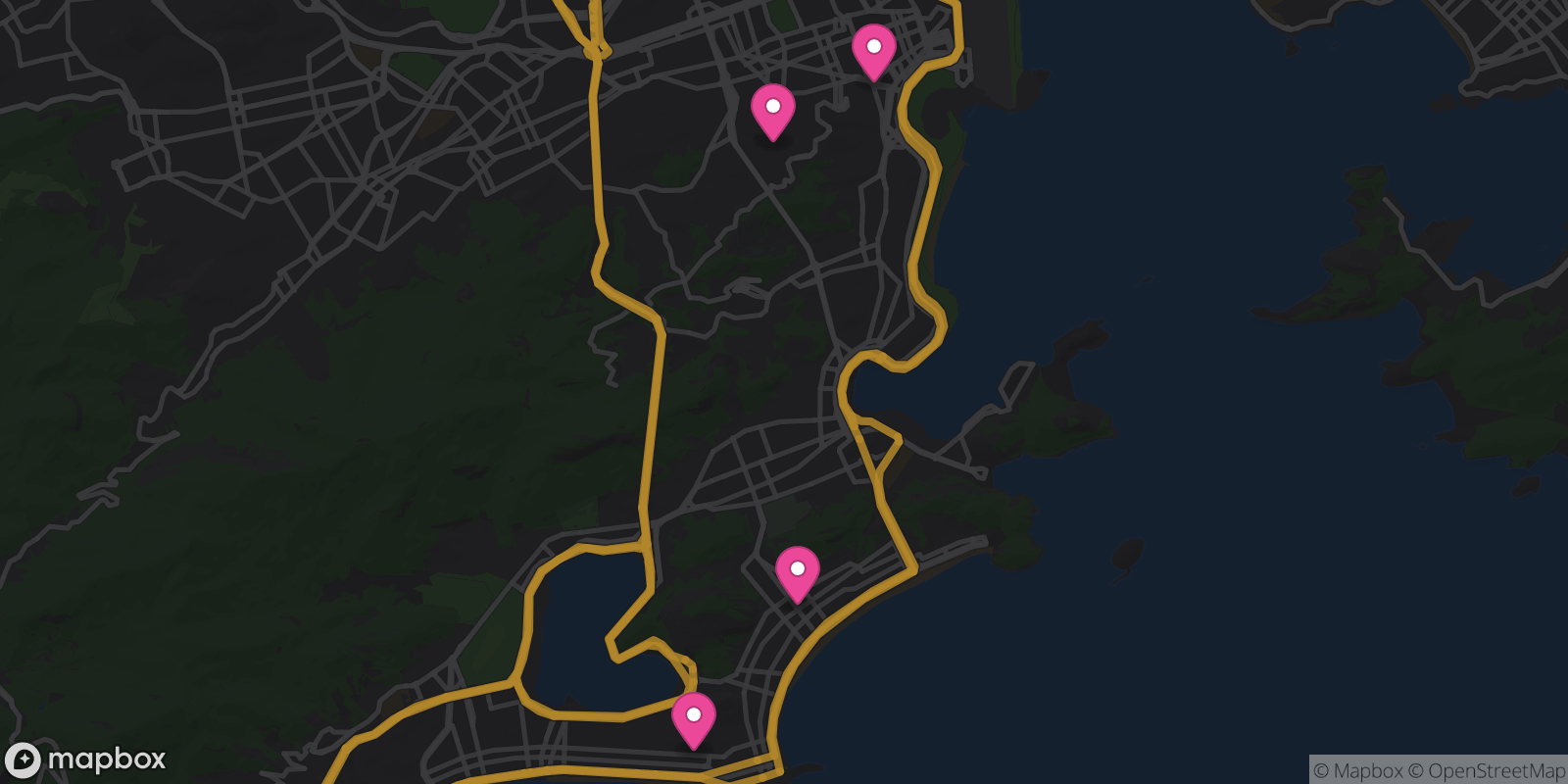 Map showing 4 destinations