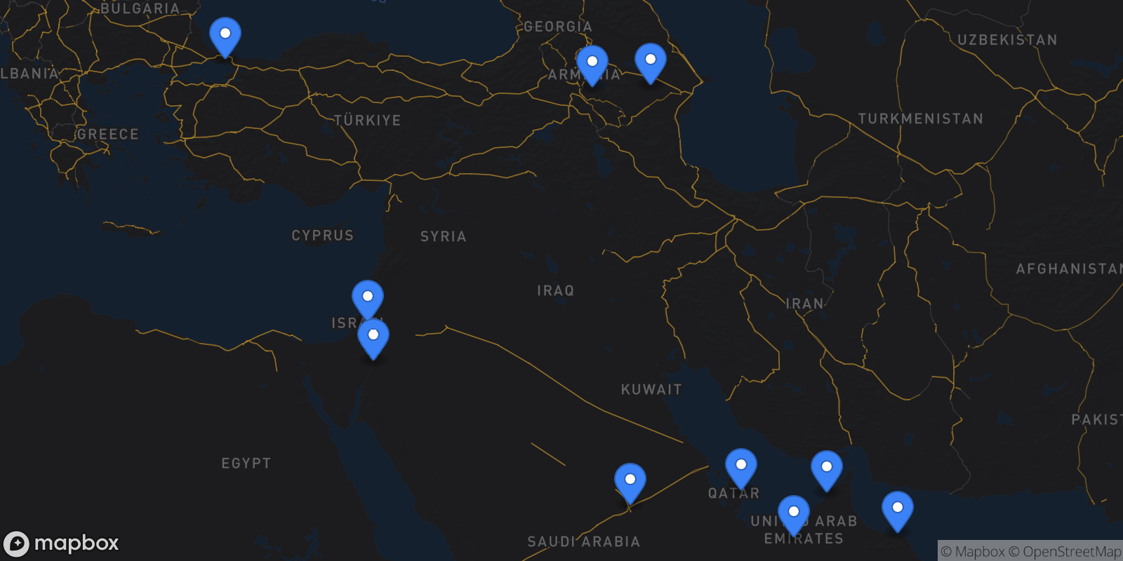 Map showing 10 destinations