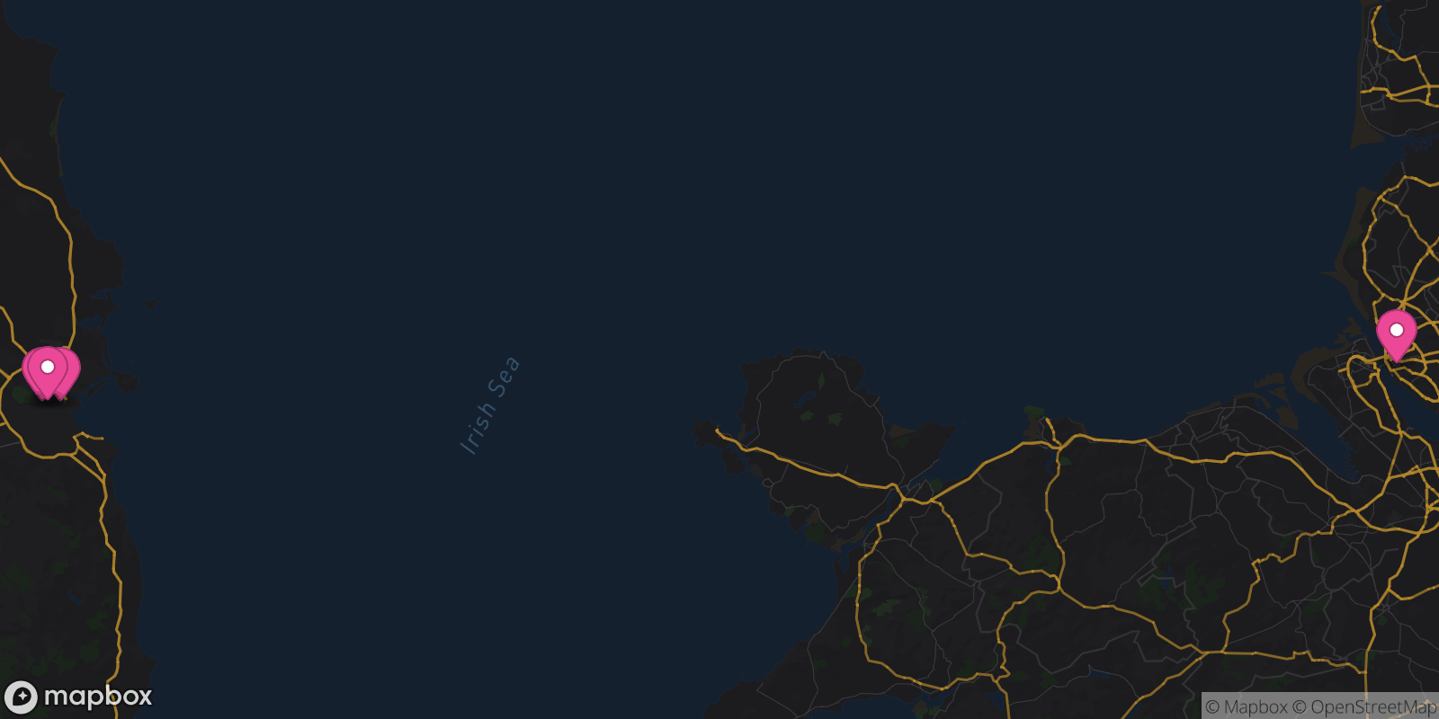 Map showing 4 destinations