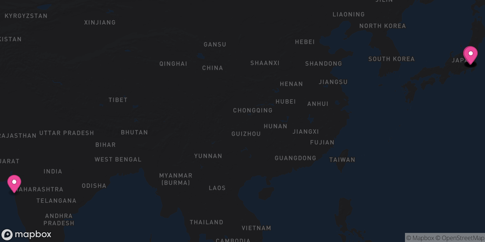 Map showing 10 destinations