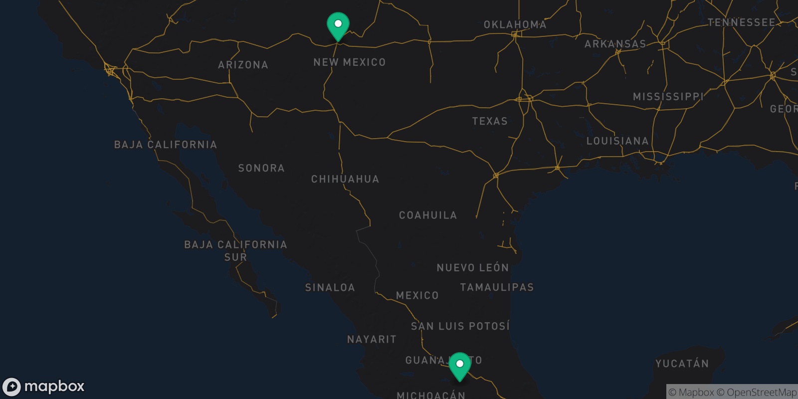 Map showing 2 destinations