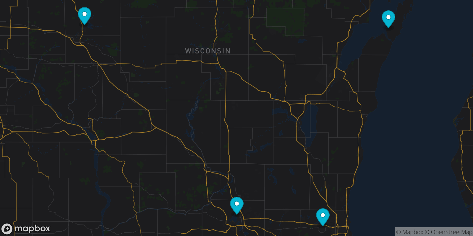 Map showing 4 destinations