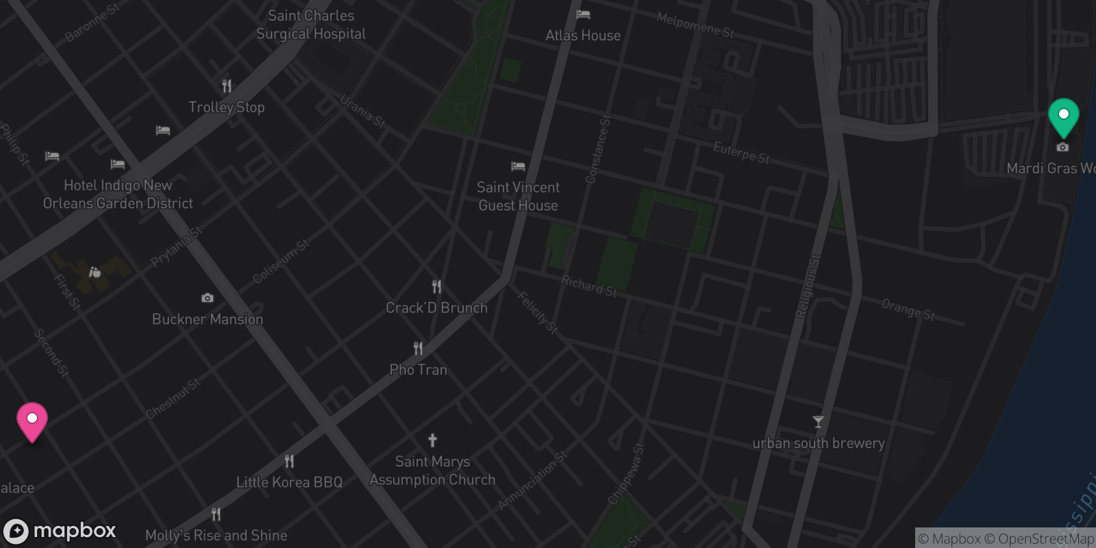 Map showing 2 destinations