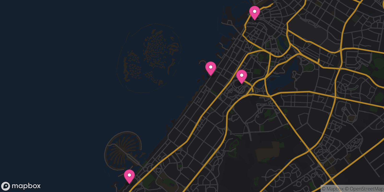 Map showing 4 destinations