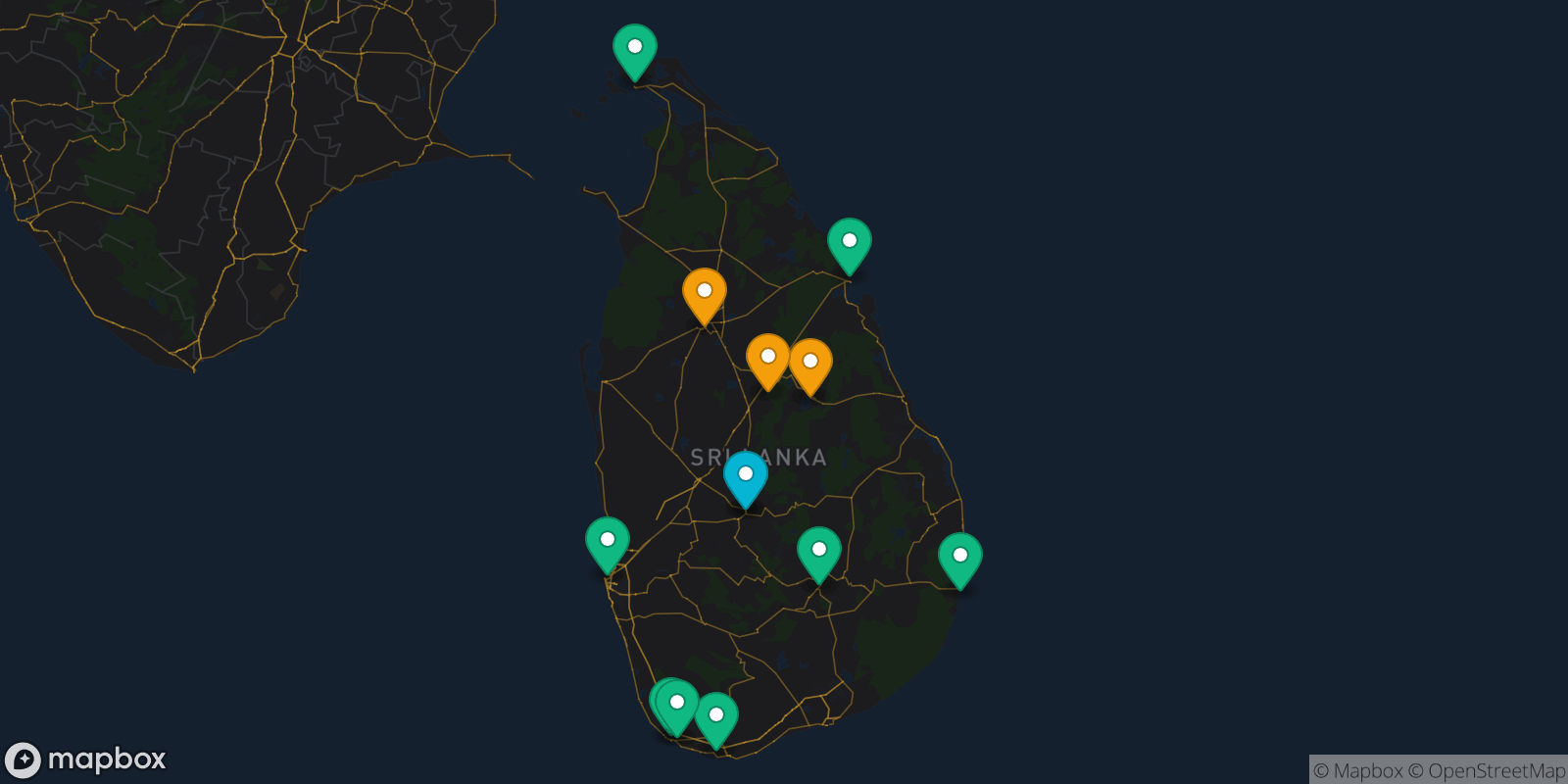 Map showing 13 destinations