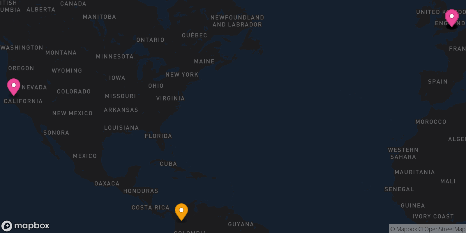 Map showing 11 destinations
