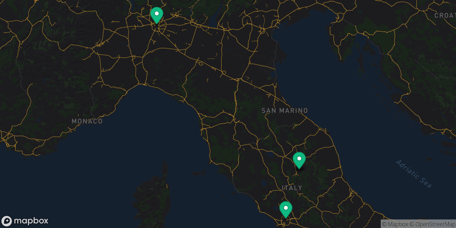 Map showing 4 destinations