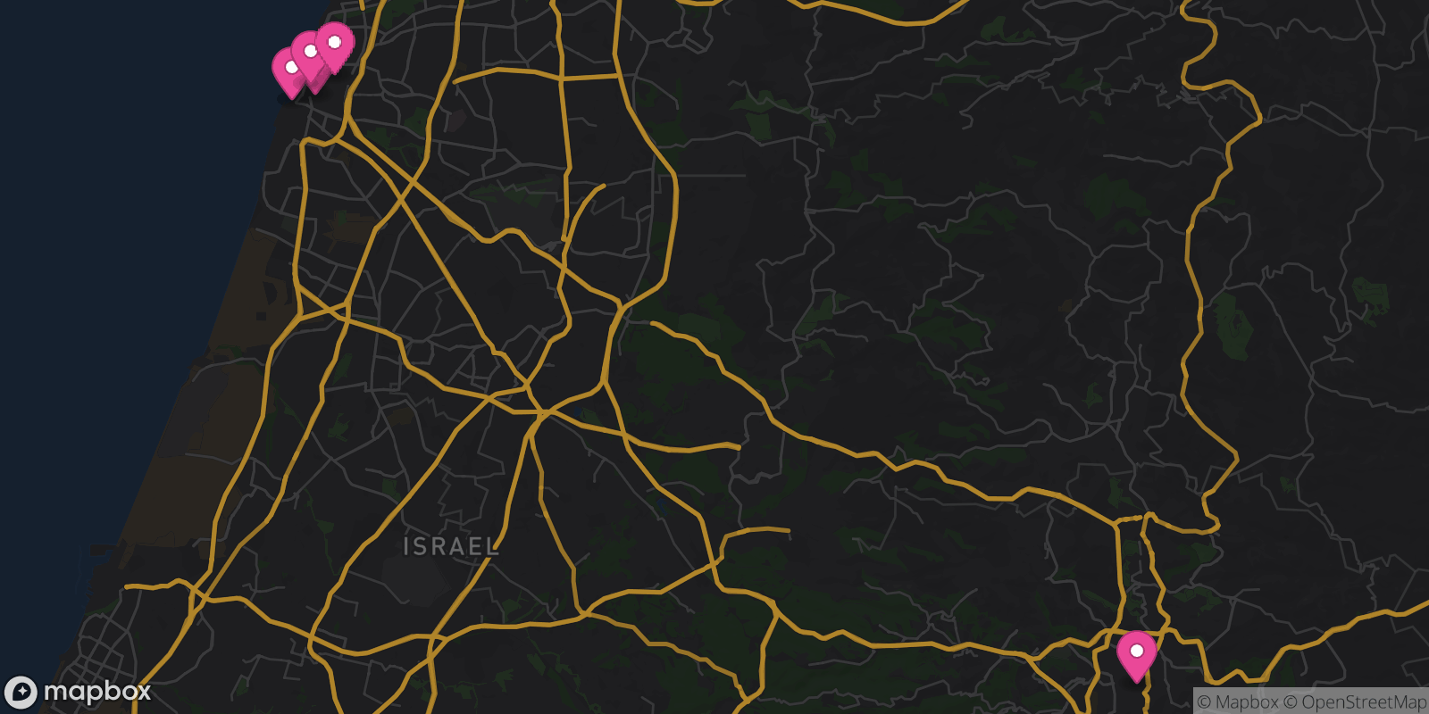Map showing 5 destinations