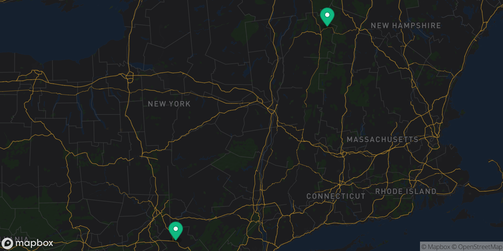 Map showing 2 destinations