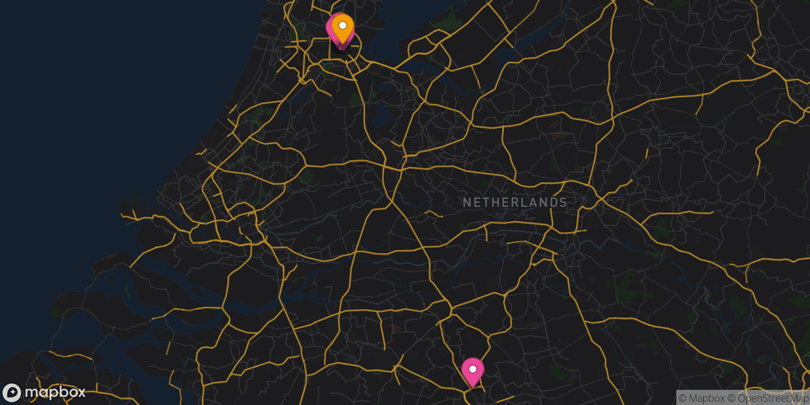 Map showing 7 destinations