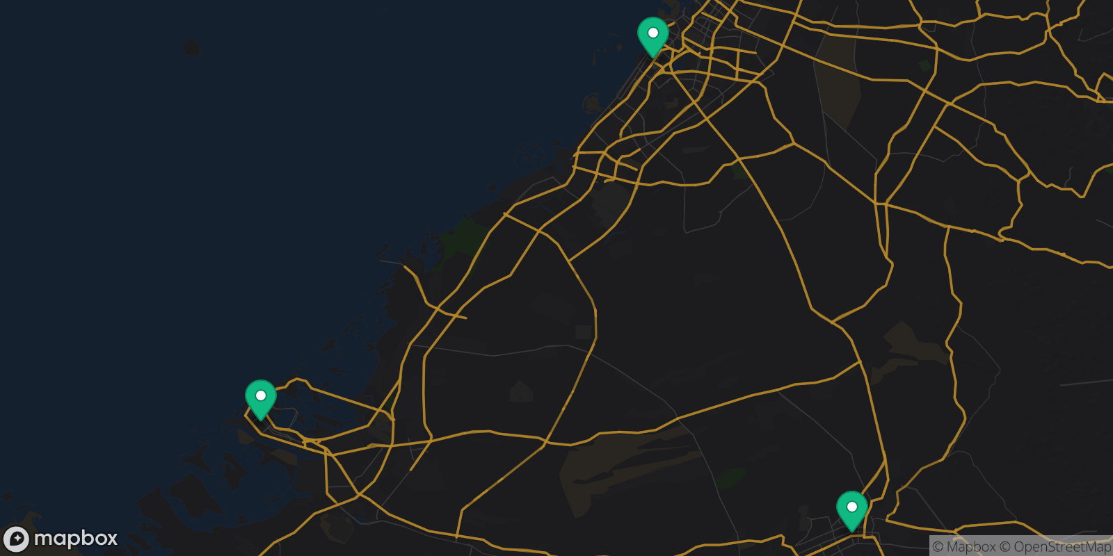 Map showing 3 destinations